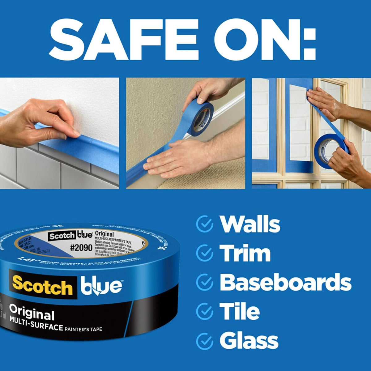 ScotchBlue Cinta de Pintores Multisuperficie 1.4" | Azul, 16 rollos, 1.4 pulgadas de ancho, hasta 14 días, sin residuos, resistente UV
