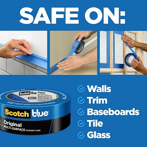 ScotchBlue - Cinta de pintores de superficies múltiples, 1 pulgada de ancho (0.95 pulgadas) 24 rollos, cinta de pintura azul que protege las superficies y se quita fácilmente, cinta adhesiva para uso