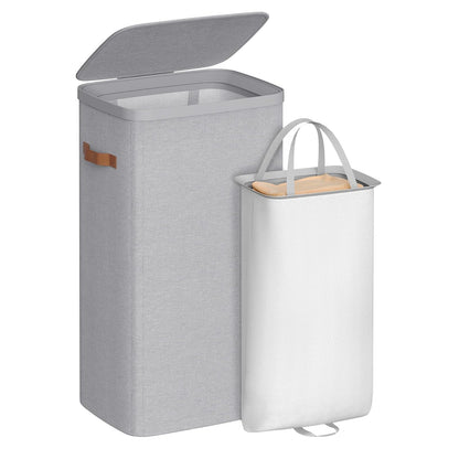 SONGMICS Cesto para la Ropa Sucia de 100 L, Bolsa de Basura, Bolsa Extraíble, Fácil Montaje, con Asas, 42 x 32 x 75 cm Gris Paloma MLCB811GD01 - Gris paloma