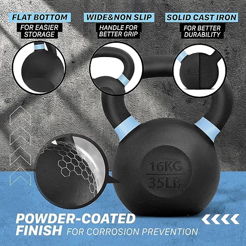 Yes4All Pesas Rusas para Ejercicio de Hierro Fundido con Revestimiento en Polvo,10-40 Lb Pesa Rusa, 4 6 8 10 12 14 16 18 Kgs Kettlebell en casa y Entrenamiento de Fuerza