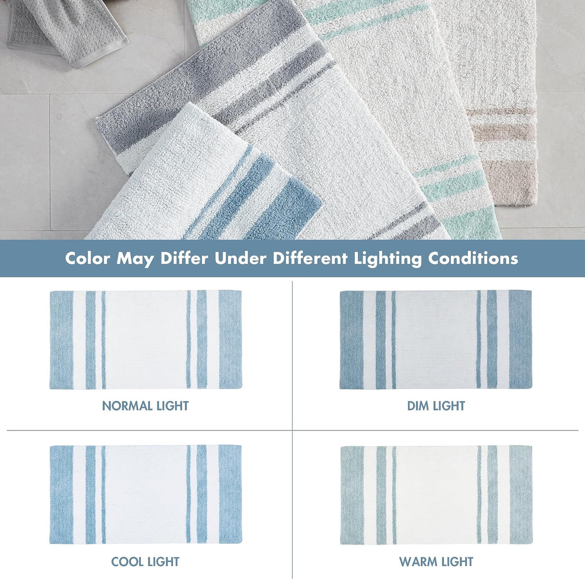 Madison Park - Alfombra Reversible de SPA 100% algodón, a Rayas, Ultra Suave, Antideslizante, Absorbente, de Secado rápido, para Tina, Ducha y baño, 20 x 30 Pulgadas, Azul (MP72-6210)
