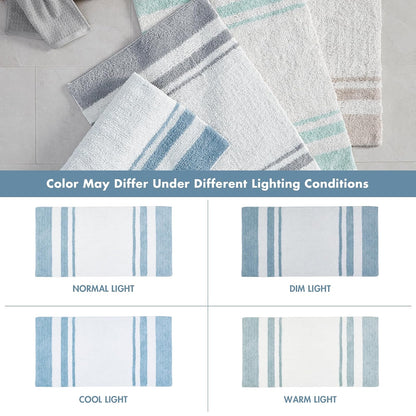 Madison Park - Alfombra Reversible de SPA 100% algodón, a Rayas, Ultra Suave, Antideslizante, Absorbente, de Secado rápido, para Tina, Ducha y baño, 20 x 30 Pulgadas, Azul (MP72-6210)