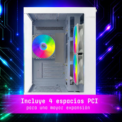Gabinete Gamer M-ATX/M-ITX Micro Tower Blanco con 3 Ventiladores ARGB Vidrio Templado CXi2 Xzeal
