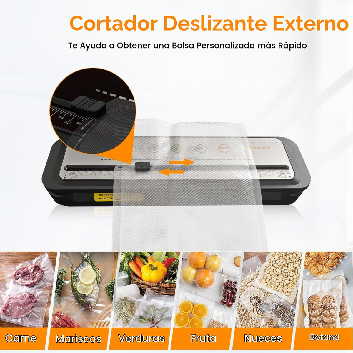 MEGAWISE Selladora al vacío con cortador, modos Dry y Moist, 10 bolsas | 80 kPa, VAC SEAL automático, VAC PULSE/STOP manual, ajustes Thin, Medium y Thick, manguera para recipientes compatible