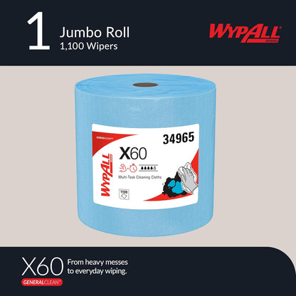 Wypall 34965 X60 Cloths, Jumbo Roll, 12 1/2 x 13 2/5, Blue, 1100/Roll