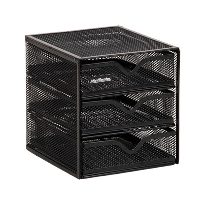 Mind Reader Desktop Accessory Storage, Desk Supplies, Organizer, Office, Metal Mesh, 6.25"L x 6.5"W x 6.5"H, Black