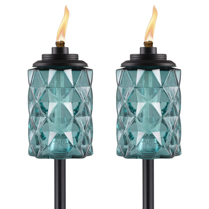 TIKI - Linternas TIKI de vidrio azul topacio - Linternas decorativas para exteriores, 65 pulgadas para patio, patio trasero y jardín, fácil de instalar, resistente a la intemperie, con mecha y