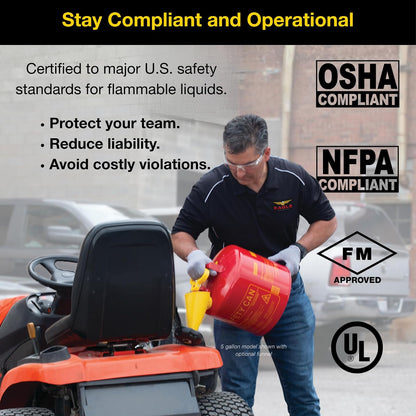 Eagle UI-10-FS Red Galvanized Steel Type I Gasoline Safety Can with Funnel, 1 gallon Capacity, 8" Height, 9" Diameter