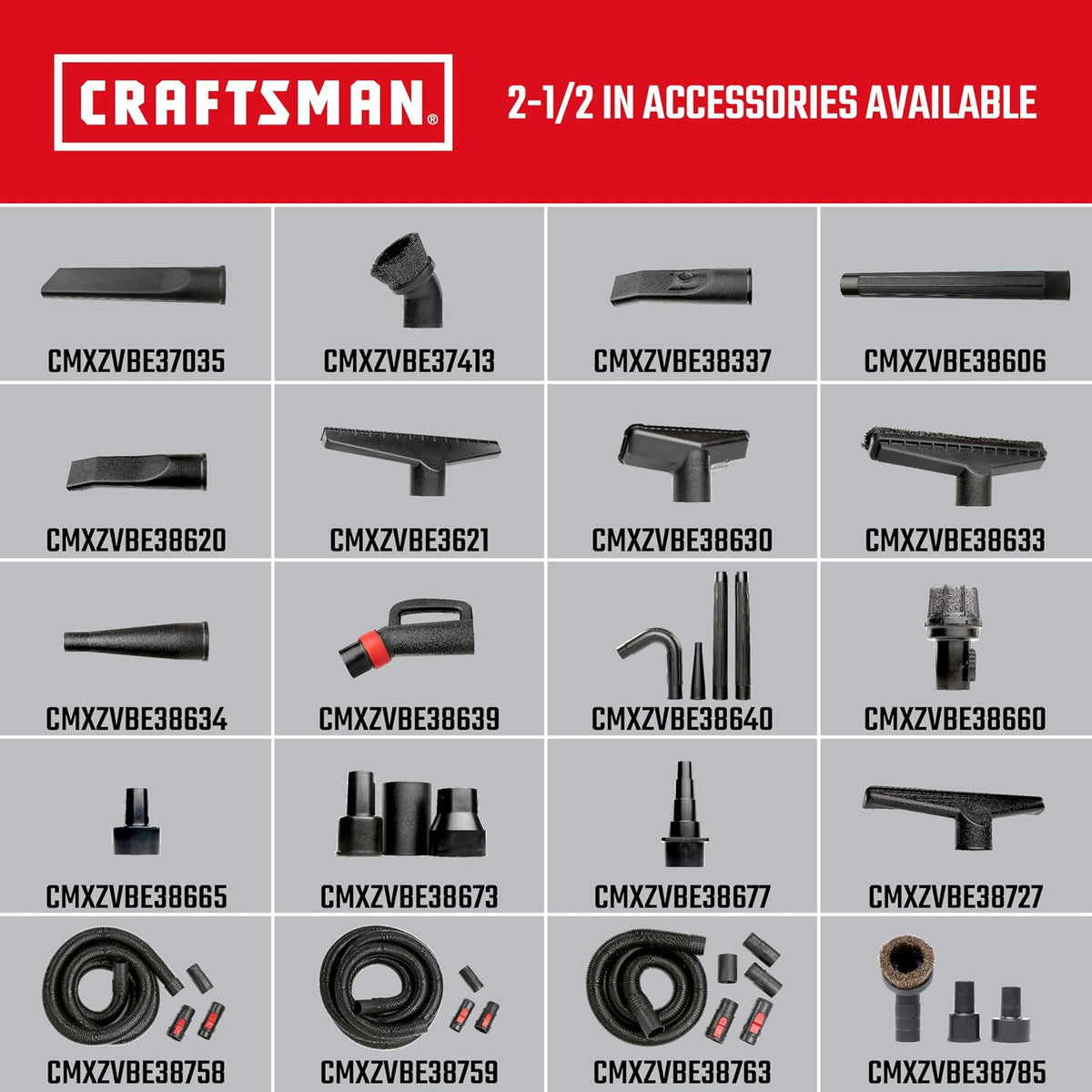 Craftsman CMXZVBE38640 2-1/2 Pulgadas. Kit de Accesorio para aspiradora de Limpieza de canalones, Apto para aspiradora de Grado Industrial para Limpiar o soplar residuos de canalones, se Adapta a