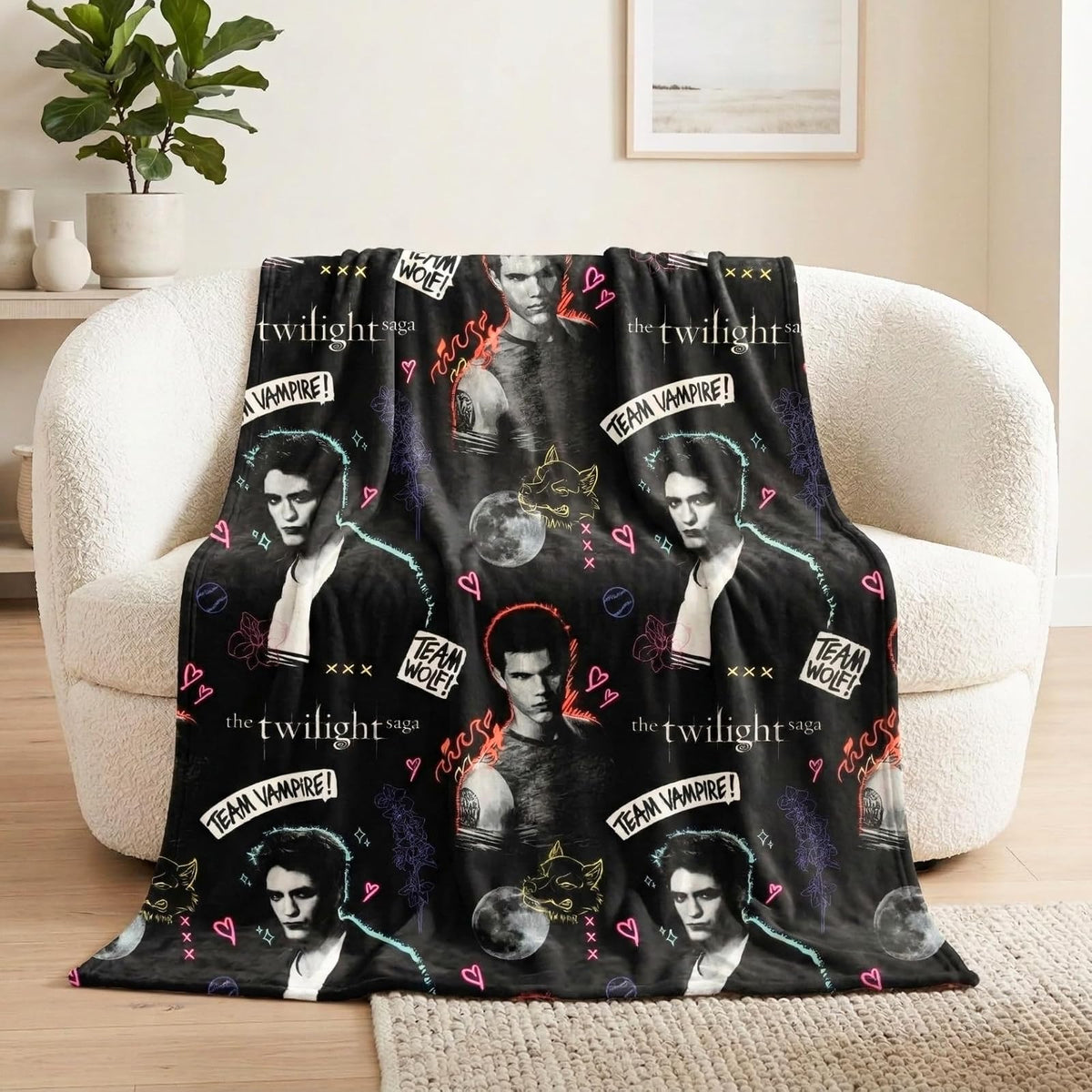 Franco Manta de Felpa Coleccionable con Personajes Licenciados - 46 in x 60 in - Crepúsculo: Team Edward o Team Jacob