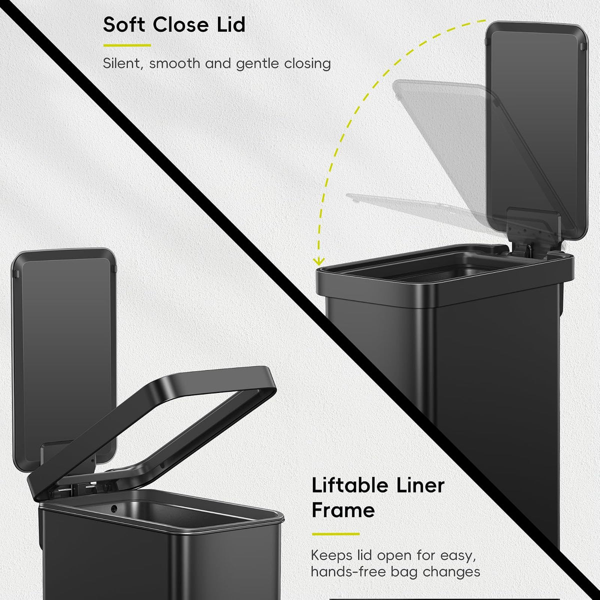 EKO Hudson Slim 50L / 13.2 Dólar Cocina Basura con Tapa Acero inoxidable Estante para cocina o hogar