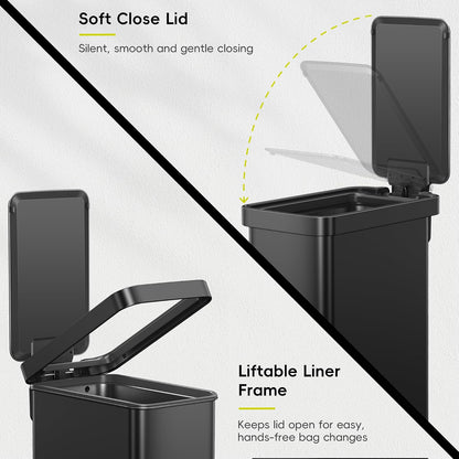 EKO Hudson Slim 50L / 13.2 Dólar Cocina Basura con Tapa Acero inoxidable Estante para cocina o hogar