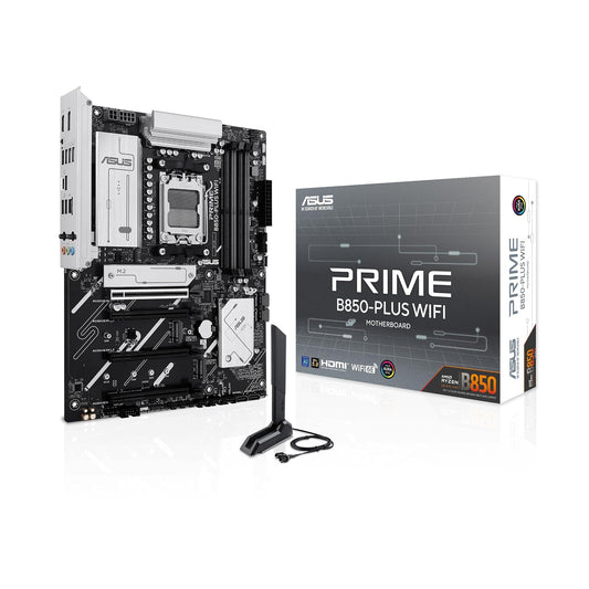 ASUS Prime B850-PLUS WiFi Tarjeta Madre AMD para tu PC de Trabajo y Juego | ATX, AMD AM5, DDR5 hasta 8000+ (OC), PCIe 5.0 x16, 3 ranuras M.2 (1 PCIe 5.0), VRM 8+2+1, WiFi 6E, LAN 2.5Gb, USB-C 10Gbps