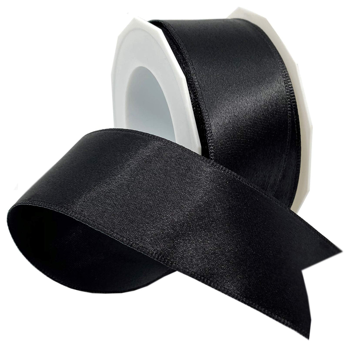 Morex Cinta de satén con alambre, envoltura de regalo, decoración de Navidad y boda, cintas de seda para manualidades y arreglos florales, 1-1/2 pulgadas por 10 yardas, negro - 1-1 - 2 inch by 10 yards - Negro