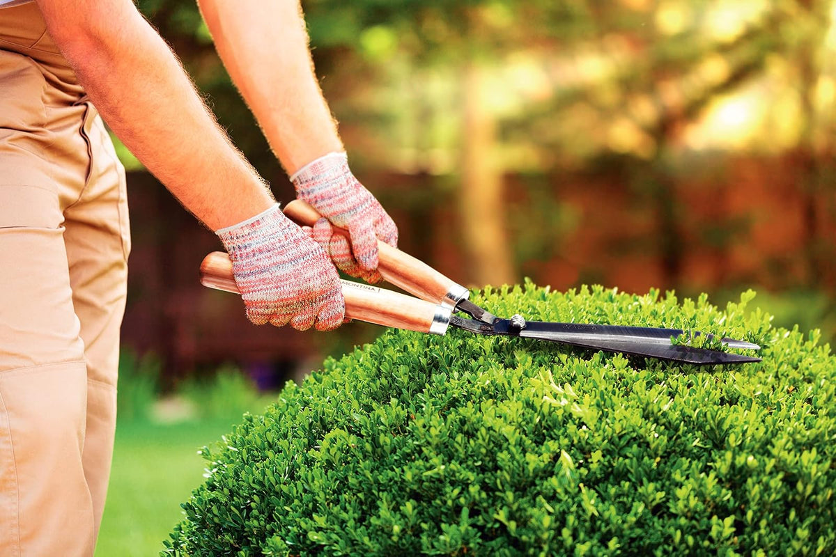 TRAMONTINA - Tijeras para Setos y Césped 12", Lámina de Acero al Carbono, Mango de Madera, Resistente, con Guarnición Metálica, Liviana y Práctica, Herramienta para Jardinería