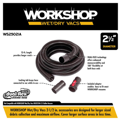 Workshop WS25021A Manguera de Aspiradora Seca/Húmeda, Extra Larga 2-1/2 Pulgadas X 13 Pies