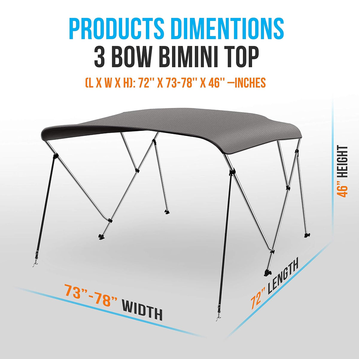 SereneLife - Toldo Bimini de Lona con 3 Lazos, Tubo de Marco de Aluminio de Doble Pared de 1 Pulgada, 2 Correas y 2 Postes de Soporte Traseros, Bota de Almacenamiento