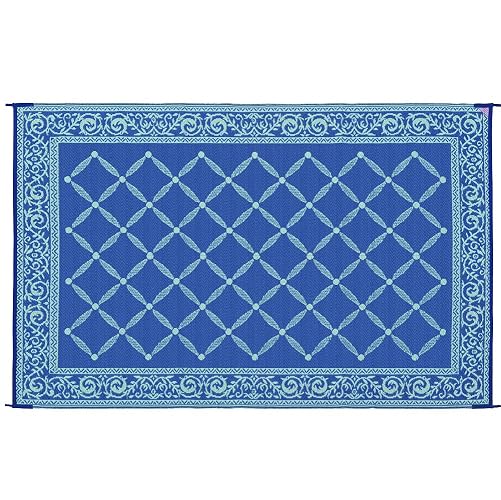 Stylish Camping 116093 - Tapete reversible de 6 pies por 9 pies, alfombra de paja de plástico, tapete grande para exteriores, RV, patio, patio, picnic, playa, camping (azul/verde claro)