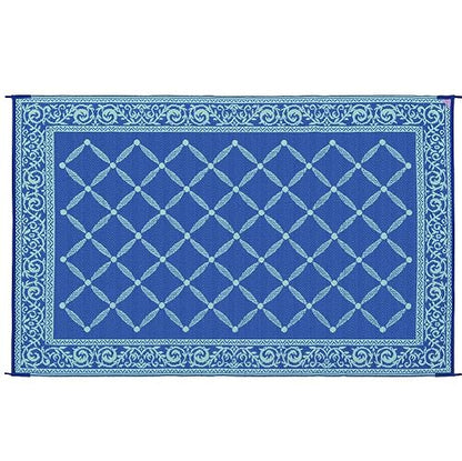 Stylish Camping 116093 - Tapete reversible de 6 pies por 9 pies, alfombra de paja de plástico, tapete grande para exteriores, RV, patio, patio, picnic, playa, camping (azul/verde claro)