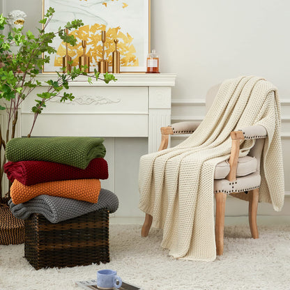 Longhui bedding - Cobija de punto trenzado grueso, ligera, 100 % algodón orgánico, para sofá, cama y guardería, estilo rústico, elegante y moderno, verde oliva, 129.54 x 160.02 cm, bolsa de lavado