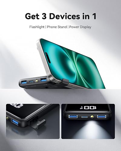 INIU Portable Charger, 22.5W 10000mAh Slim USB C Power Bank Fast Charging PD3.0 QC4.0, Built-in Phone Holder Battery Pack Charger Portable for iPhone 13 12 11 X Pro Samsung S20 Google LG AirPods iPad