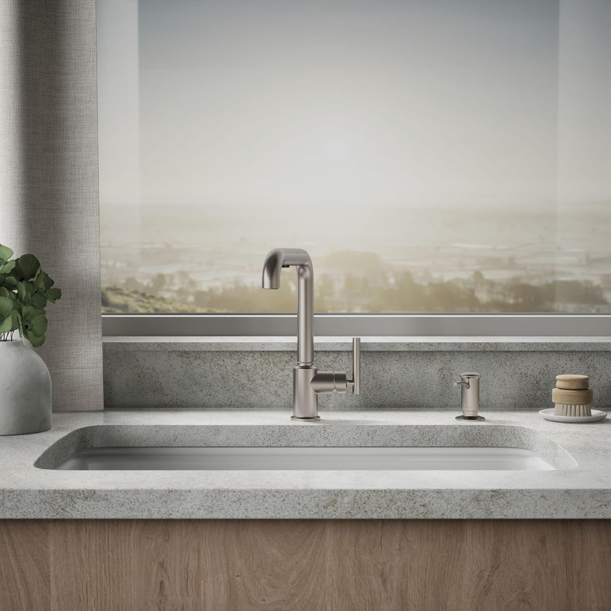 KOHLER 1895-C-VS Dispensador de jabón para Fregadero de Cocina con diseño contemporáneo, almacenar jabón líquido, líquido para lavaplatos o loción de Manos, Vibrante Inoxidable, 16 onzas