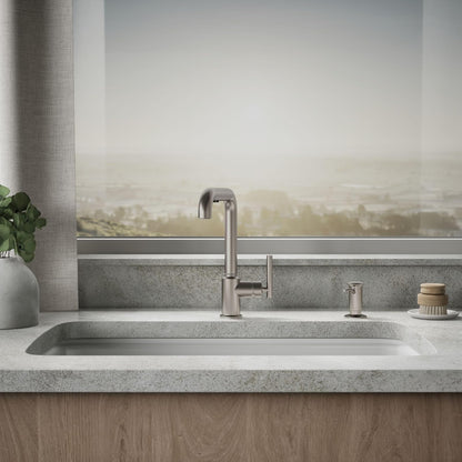 KOHLER 1895-C-VS Dispensador de jabón para Fregadero de Cocina con diseño contemporáneo, almacenar jabón líquido, líquido para lavaplatos o loción de Manos, Vibrante Inoxidable, 16 onzas