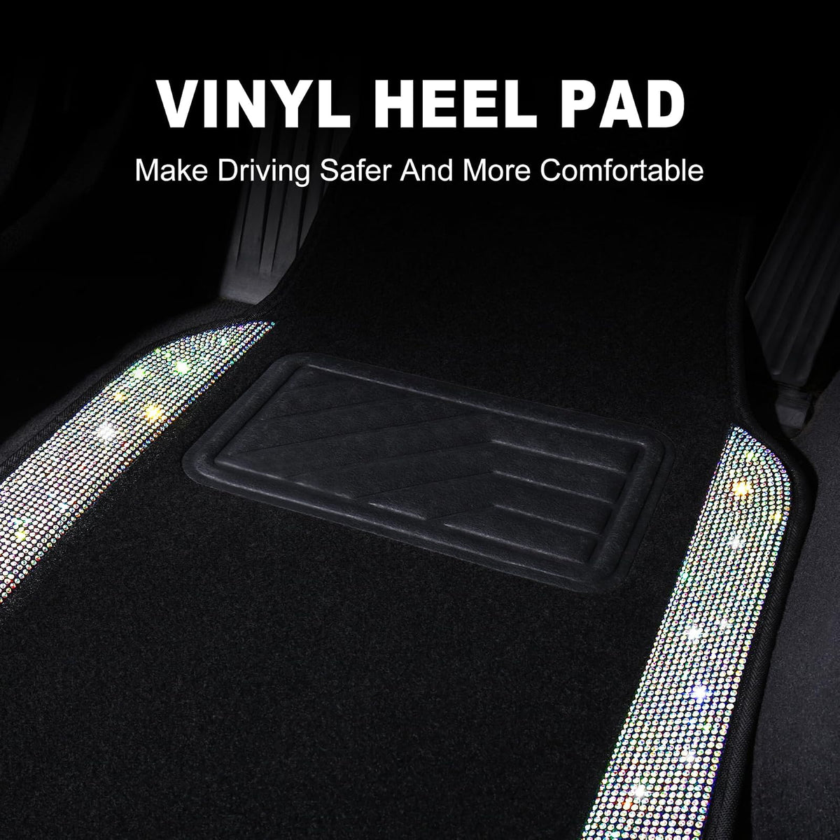 VarCozy - Alfombrillas de piso de diamantes de imitación para automóviles, alfombrillas de vidrio brillante con almohadilla antideslizante para el talón para mujer, 4 alfombrillas universales de diamante brillante para SUV, sedán, multicolor