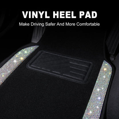 VarCozy - Alfombrillas de piso de diamantes de imitación para automóviles, alfombrillas de vidrio brillante con almohadilla antideslizante para el talón para mujer, 4 alfombrillas universales de diamante brillante para SUV, sedán, multicolor