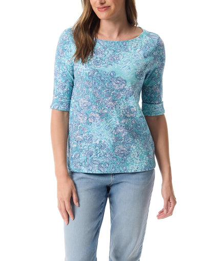 Gloria Vanderbilt Alanis - Playera de Punto con Mangas de Codo para Mujer, Midnight Affair