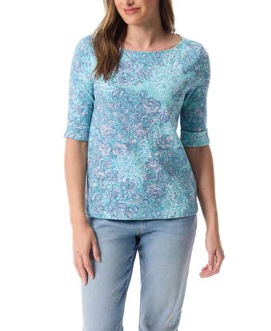 Gloria Vanderbilt Alanis - Playera de Punto con Mangas de Codo para Mujer, Midnight Affair