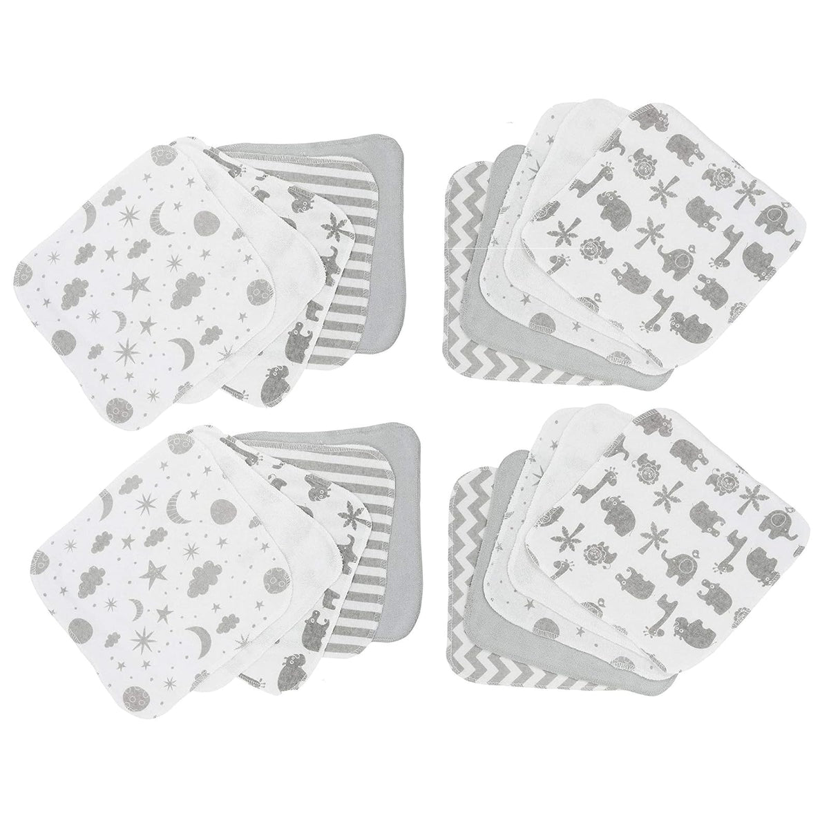 Spasilk 20-Piece Washcloth Set for Newborn Boys and Girls, Soft Terry Baby Washcloths, Baby Essentials, Gray Celestial - 20 Count (Pack of 1) - gris, (Grey Celestial)