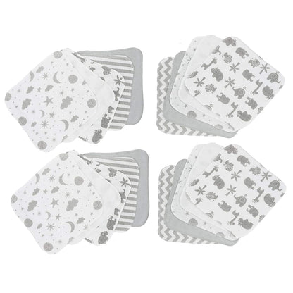 Spasilk 20-Piece Washcloth Set for Newborn Boys and Girls, Soft Terry Baby Washcloths, Baby Essentials, Gray Celestial - 20 Count (Pack of 1) - gris, (Grey Celestial)