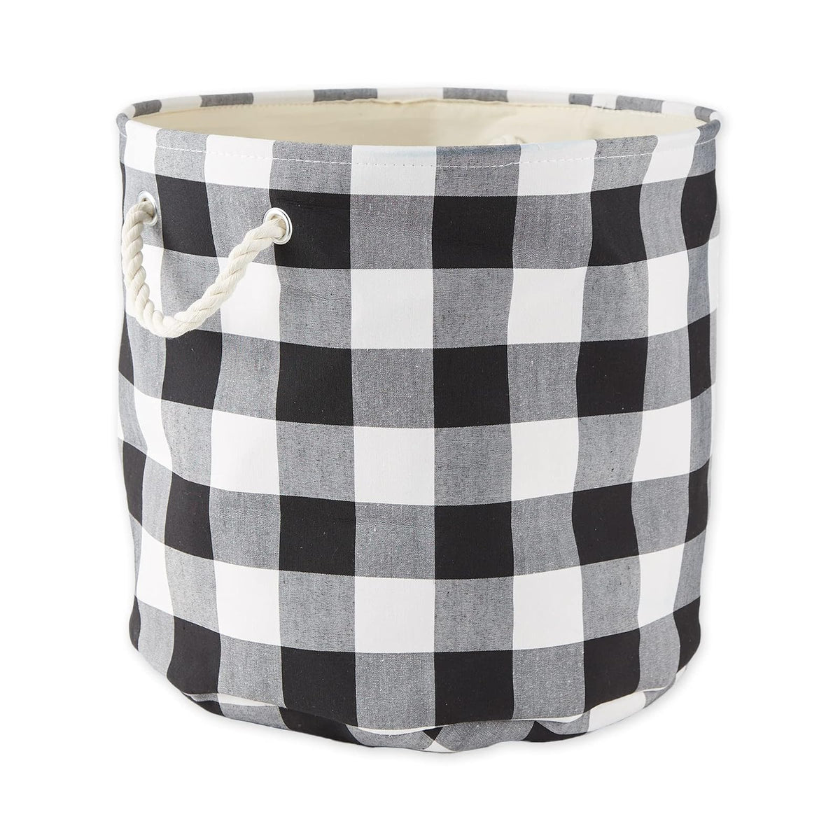 DII Buffalo Check Storage Collection - Contenedor Plegable con Asas, Redondo Grande, 16 x 16 x 15 Pulgadas, Blanco y Negro