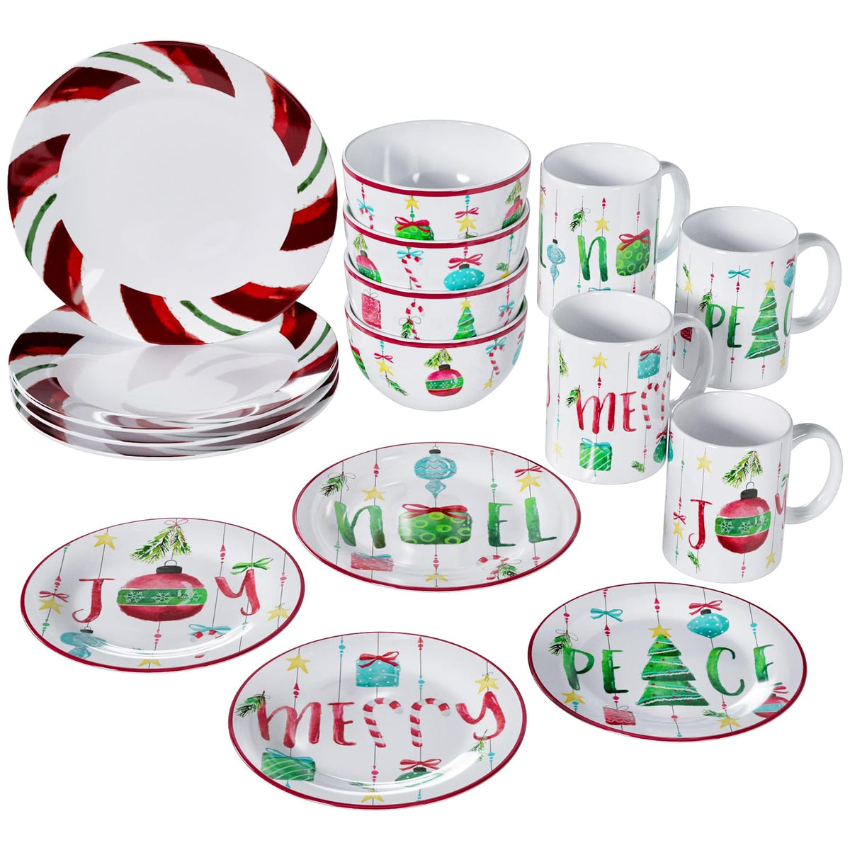 American Atelier 7216-16-RB Ornaments - Vajilla navideña (10,5 x 10,5 cm), color verde y rojo