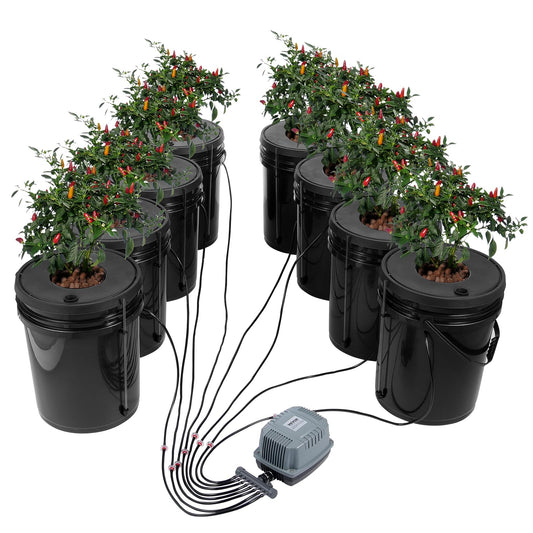 VEVOR DWC Sistema hidropónico, 5 galones y 8 Cubos, cubeta de Cultivo de Agua Profunda, Kit de Cultivo hidropónico con Bomba, Piedra de Aire y Dispositivo de Nivel de Agua, para Verduras de Hoja y
