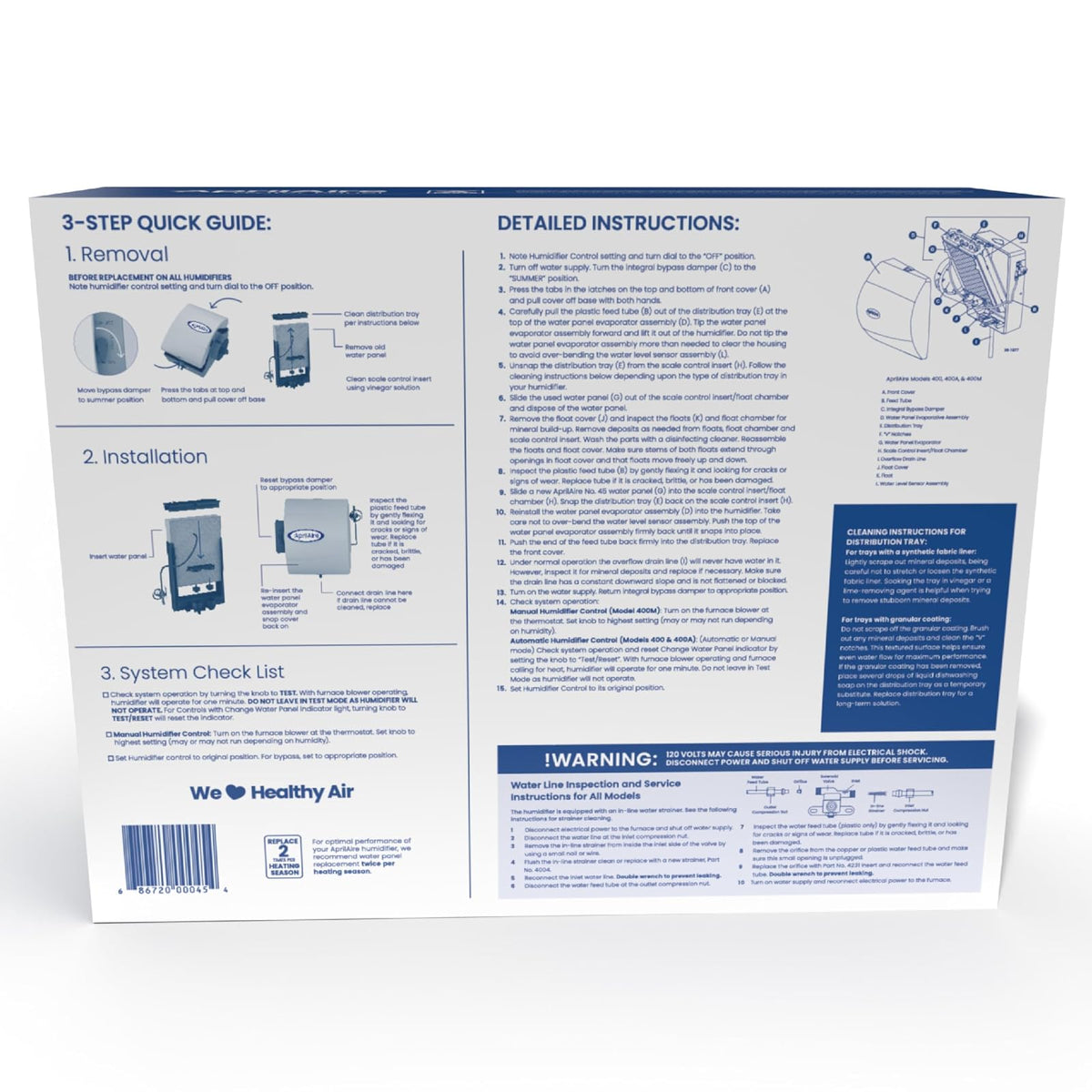 AprilAire 45 filtros humidificadores de panel de agua de repuesto para humidificador AprilAire para toda la casa modelos 400, 400 A, 400 m (paquete de 2)