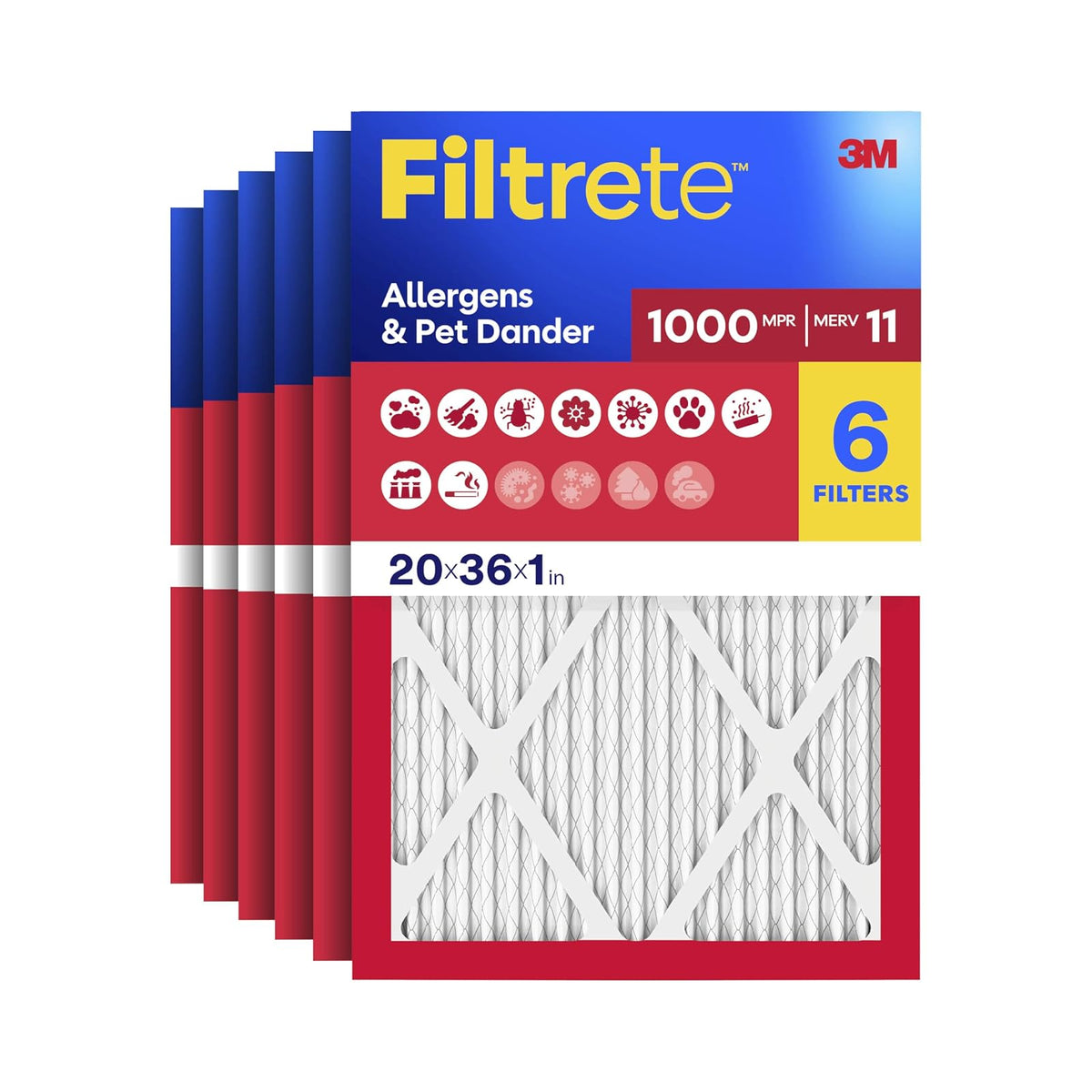 Filtrete AD43-6PK-1E filtro de aire, 50,8 cm x 91 cm. x 1 pulgada. , color blanco - 20 x 36 x 1 - 20x36x1