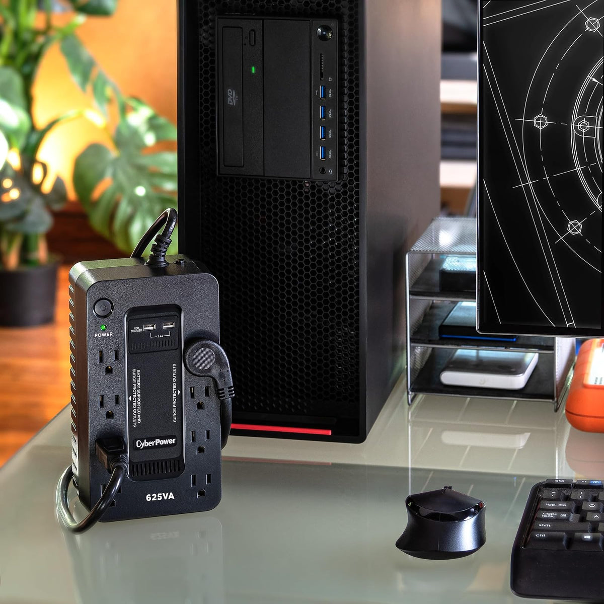 CyberPower ST625U Sistema UPS, 625VA/360W, 8 tomacorrientes, 2 Puertos de Carga USB, Compacto