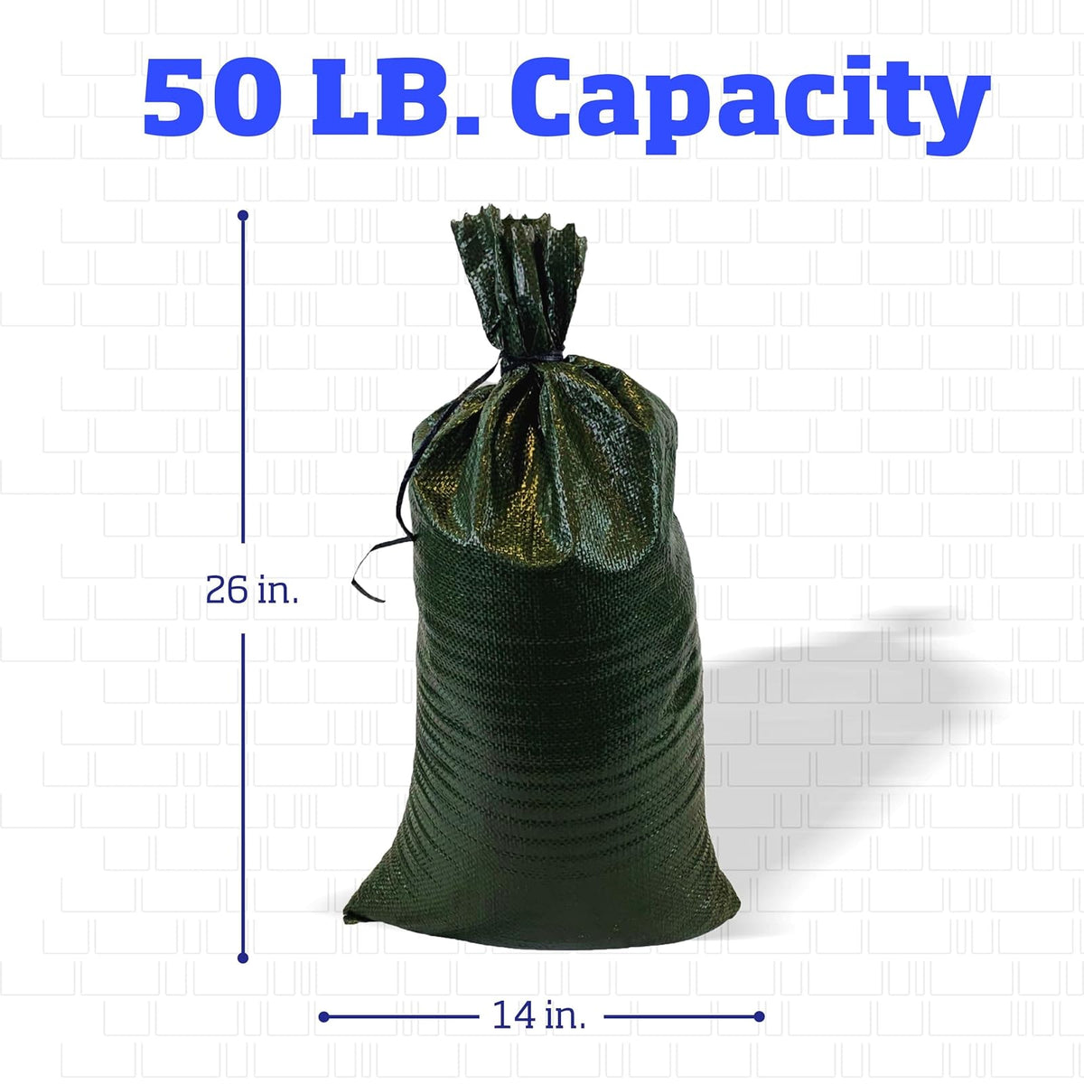 DURASACK Bolsas de arena resistentes con cuerdas de corbata, bolsas de arena de polipropileno tejidas vacías para control de inundaciones con 1600 horas de protección UV, capacidad de 50 libras, 14 x