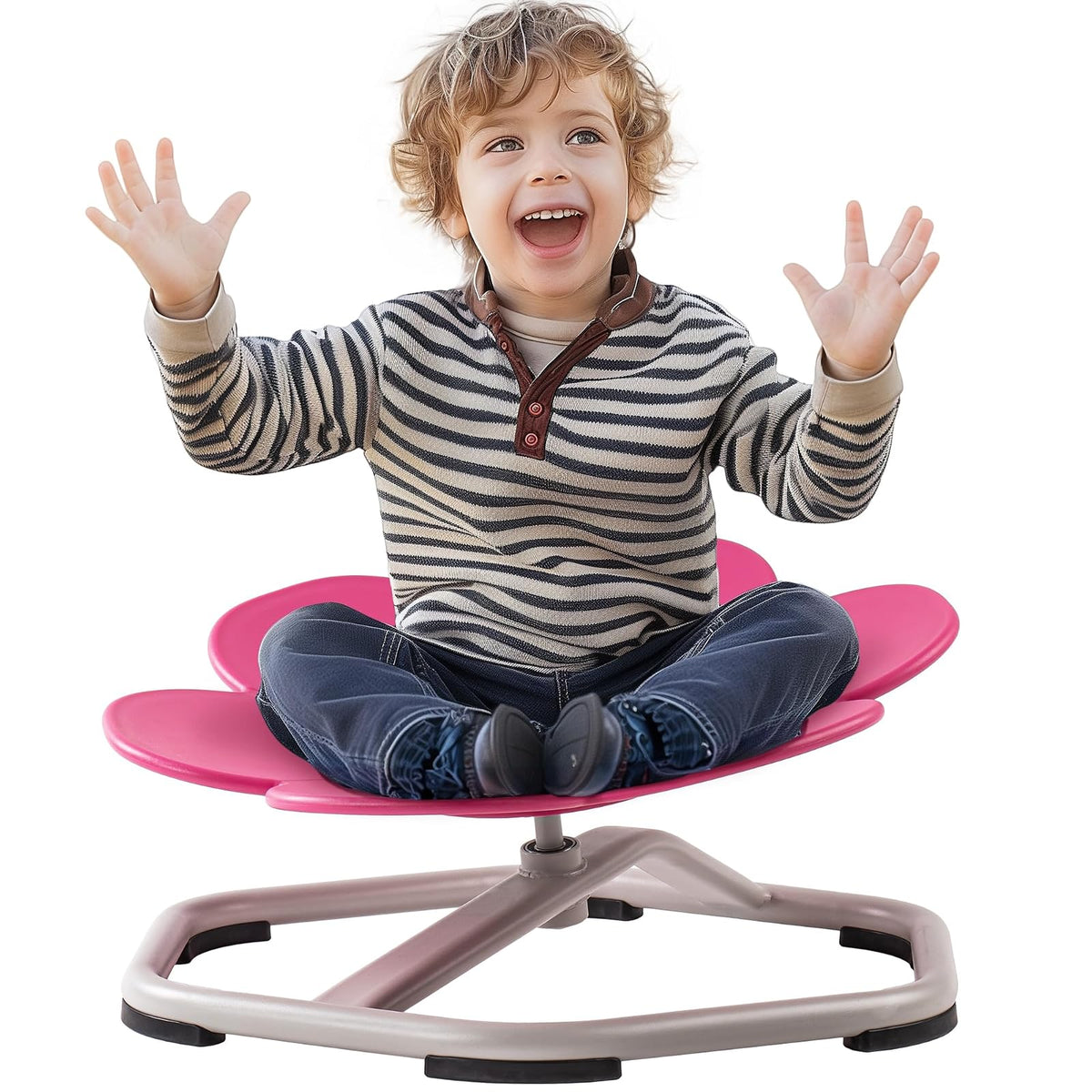 ROBUD - Silla giratoria sensorial para niños, Silla giratoria con diseño Antideslizante, coordinación Corporal de Entrenamiento, Silla oscilante en Forma de Flor, sin Montaje, Color Rosa