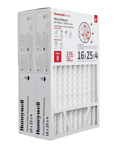 Honeywell Home MicroDefense AC Furnace Air Filter 16 x 25 x 4 MERV 8 (2 pk)