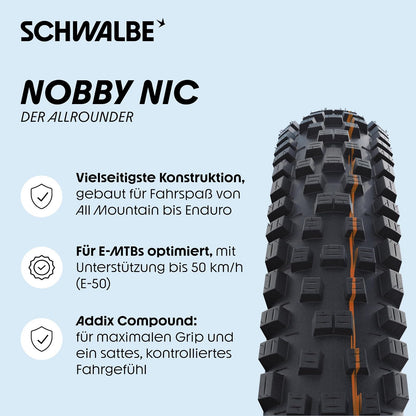 Neumáticos Schwalbe Nobby Nic sin cámara, 29 pulgadas, 5.7 cm de ancho, negro