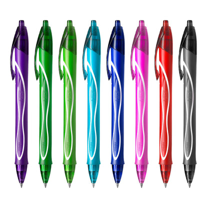 BIC, Bolígrafos de gel de secado rápido, Gelocity Quick Dry, punta ultrafina 0.7 mm, Paquete de 8 unidades, Surtido de colores, Plumas de gel retráctiles con grip cómodo