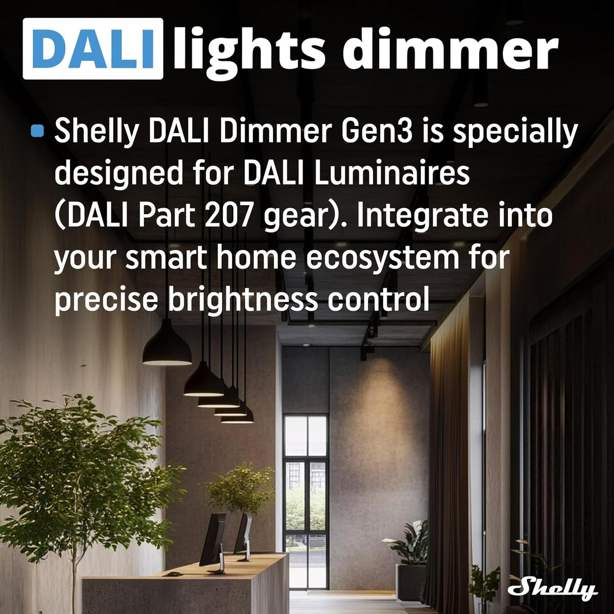 Shelly DALI Dimmer Gen3 -Regulador de Luz LED, Wi-Fi y Bluetooth, Luminarias DALI, Alimentación de Bus Integrada, Control Remoto App iOS y Android, No HUB, Alexa, Smart Home, SmartThings