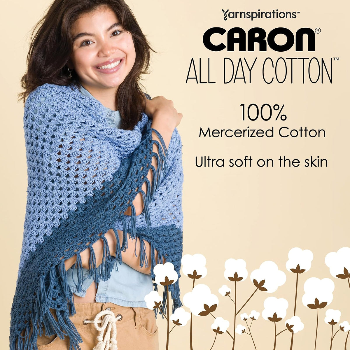 Caron All Day Cotton Mercerizado | Paquete de 3 hilos, 100g/3.5oz, 173 yardas, color perfecto para proyectos