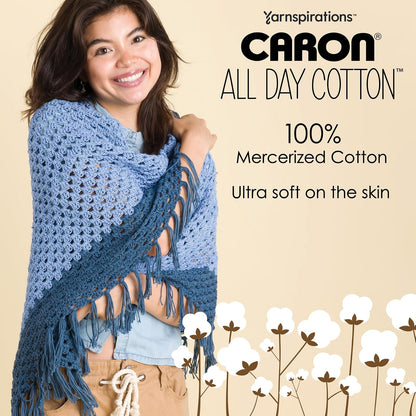 Caron All Day Cotton Mercerizado | Paquete de 3 hilos, 100g/3.5oz, 173 yardas, color perfecto para proyectos