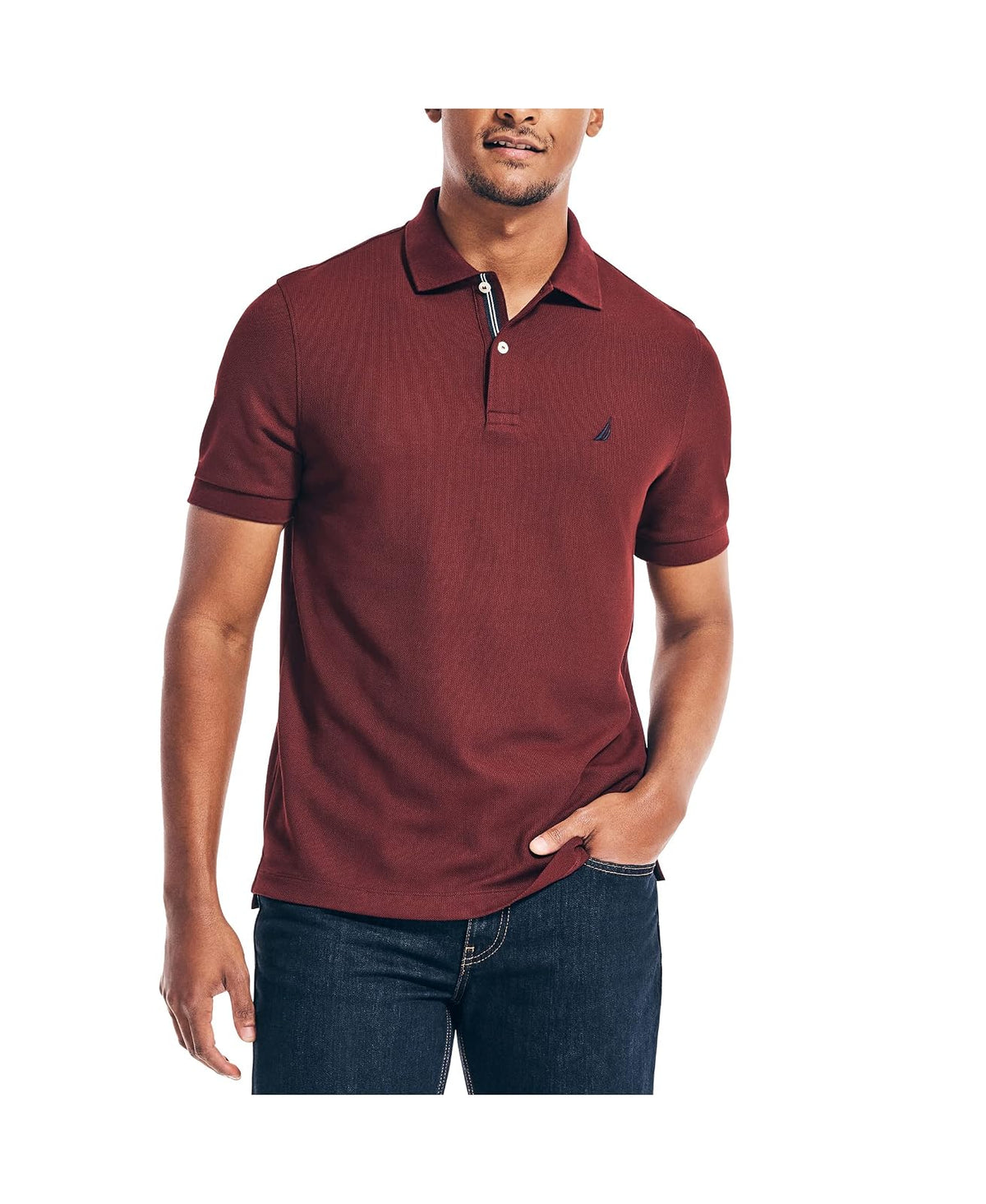 Nautica Polo de Manga Corta Clásico para Hombre - 2XG - Borgoña Real