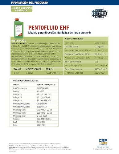 Pentosin 1405115 Líquido Dirección Hidráulica EHF Gris 1L para Automóviles