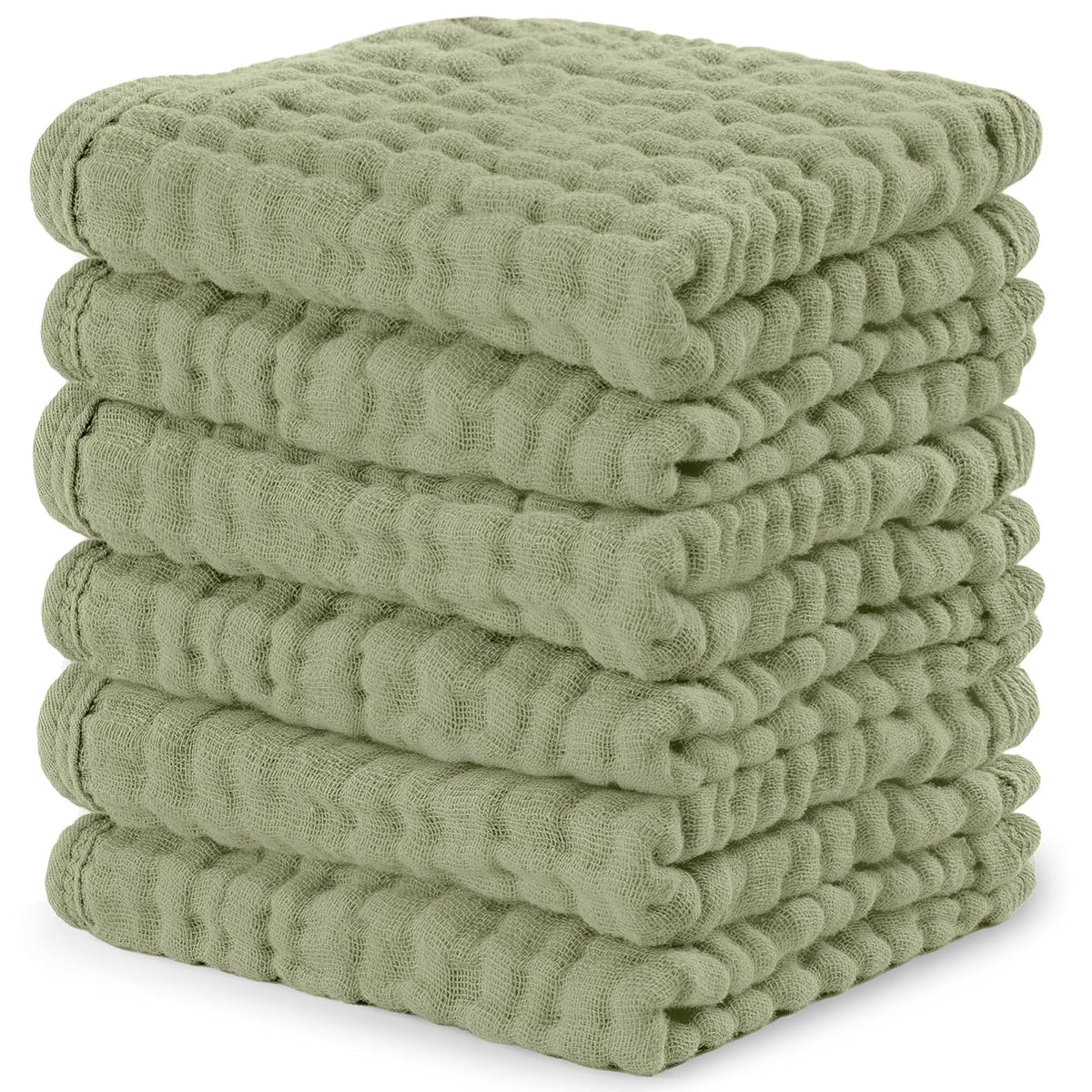 Comfy Cubs Toallitas de Muselina para Bebé, 6 Capas, Paquete de 10 - Paquete de 6 25x25 cm - Salvia